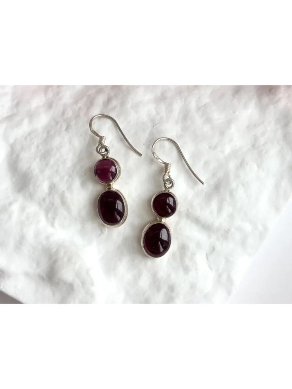 Natural Amethyst Cabochon Gemstone Vintage Sterling Silver 925 Earrings